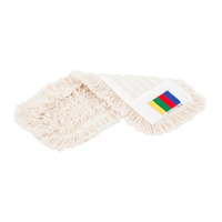 The Vileda Professional CombiSpeed Tuftmop from Vileda GmbH is a white, rectangular cloth mop with fringed edges and a square patch featuring blue, yellow, red, and green stripes, designed to improve cleaning on hard floors.