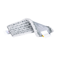 A gray, textured cleaning cloth—the Vileda Professional UltraSpeed MicroLite max - 40 cm by Vileda GmbH—is partially folded to reveal its inner layer. It features labels at one end with care instructions and product information for convenient use and maintenance.