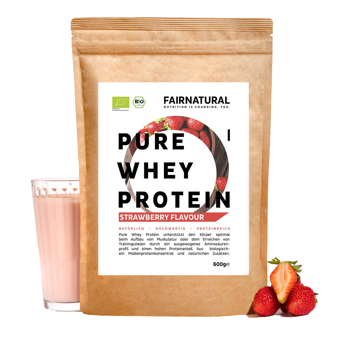 Organic whey protein powder strawberry