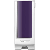 Ein wandmontierter CWS Toilettensitzreiniger-Spender mit weißem Korpus und einem dunkelvioletten CWS Frontpanel für SeatCleaner, mit dem "CWS Hygiene"-Logo am unteren Rand.