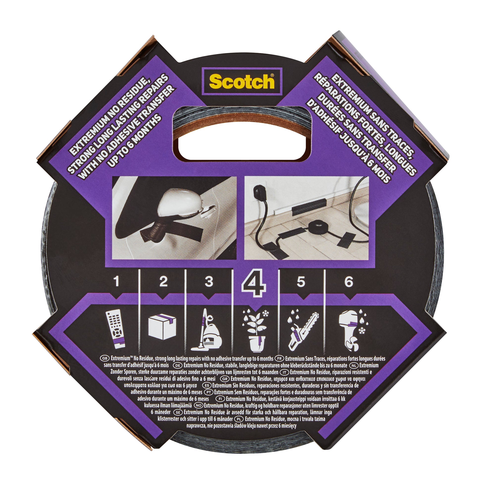 Eine Packung Scotch® Extremium™ No Residue Hochleistungs-Gewebeklebeband (18,2 m x 48 mm) von 3M Deutschland GmbH, das sich durch hohe Festigkeit, Rückstandsfreiheit und lange Haltbarkeit auszeichnet. Enthält 1 Rolle pro Packung.