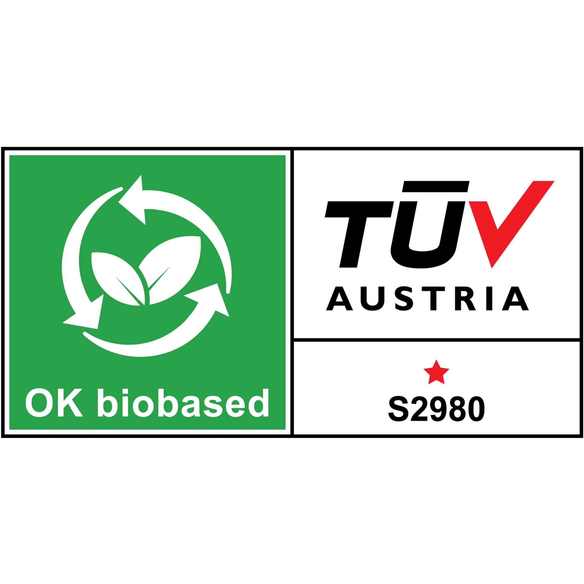 Ein grün-weißes "OK biobased"-Label mit einem Blatt und Recycling-Pfeilen auf der linken Seite, daneben "TÜV AUSTRIA" mit einem roten Stern und "S2980", befindet sich auf der Packung der 3M Deutschland GmbH Scotch™ Klebeband-Abroller C18, Lila + Magic™ Tape.