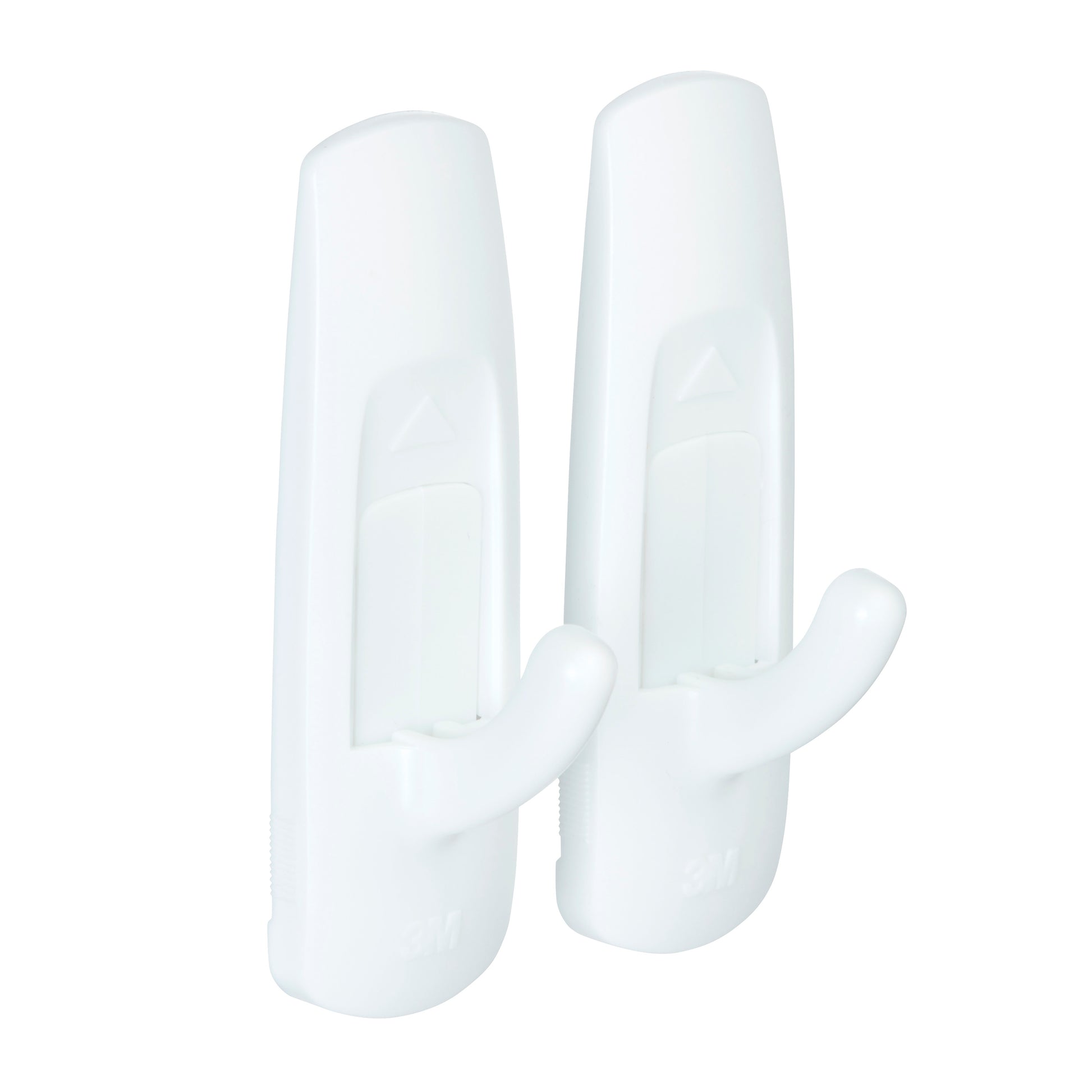 Der Mittelgroße Command™ Mehrzweckhaken M im Vorteilspack (1 Stück) von 3M Deutschland GmbH ist ein weißer Kunststoffhaken mit modernem, schlichtem Design, gebogener Form und selbstklebender Rückseite vor weißem Hintergrund.