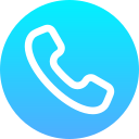 Symbol eines schräg positionierten weißen Telefonhörers vor einem kreisförmigen Hintergrund, dessen Farbe von Blau oben nach Hellblau unten übergeht.
