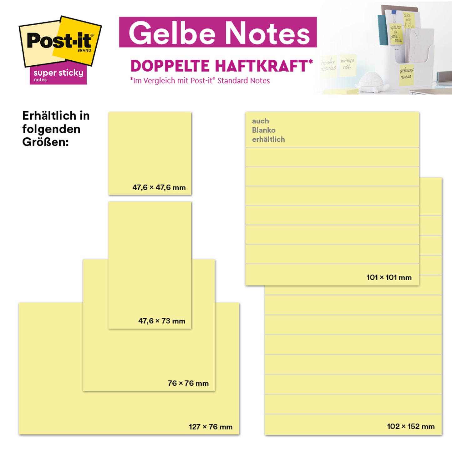Post-it® Notes, Gelb, von 3M Deutschland GmbH: 76 x 127 mm, 100 Blatt/Block, Promotion-Packung mit 16 Blöcken + 4 gratis, 100% PEFC-zertifiziert - ideal für Bürobedarf.