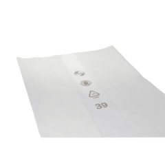 The transparent DEISS 99034 bag from EMIL DEISS KG (GmbH + Co.), measuring 800+500x1700x0.08 mm, lies flat on a light-colored surface and features recycling symbols and the number 39; it is ideal for packaging with cardboard (50 pieces).