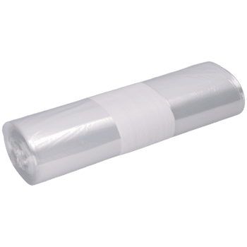 Il rotolo trasparente DEISS 99072 (450x550x0,025 mm, 50 sacchetti) della EMIL DEISS KG (GmbH + Co.) è raffigurato su uno sfondo bianco semplice, avvolto strettamente e fissato al centro con un nastro di carta bianco.