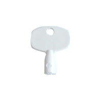The Soft Care Bulk key from Diversey Deutschland GmbH & Co. OHG is a small, white replacement key for Soft Care Bulk dispensers, featuring a rounded, rectangular head, a single hole at the top, and a cylindrical shaft, depicted against a plain white background.