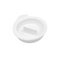The melipul cup lid from Helmut Schwarz GmbH is a white plastic lid for sealing containers. It is made of polypropylene (PP), features a flat tab and a circular design with a textured surface, making it an ideal dishwasher-safe cup lid. Available in packs of 60.