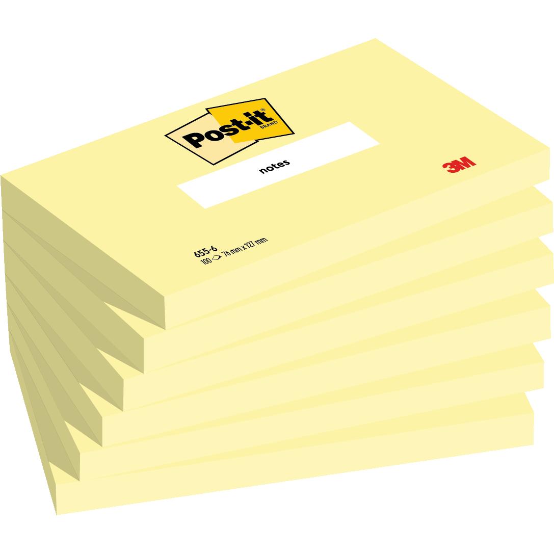 Post-it® Notes, Canary Yellow, 76 mm x 127 mm, 100 Blatt/Block, 6 Blöcke/Packung, 100% PEFC, SGSCH-PEFC-COC-110078 | Packung (6 Stück)