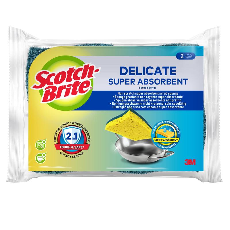 Spugna per pulizia delicata in fibra naturale antigraffio Scotch-Brite®, confezione da 10 - Spugna altamente assorbente ideale per le attività di pulizia quotidiane | Scatola di cartone (1 pezzo)